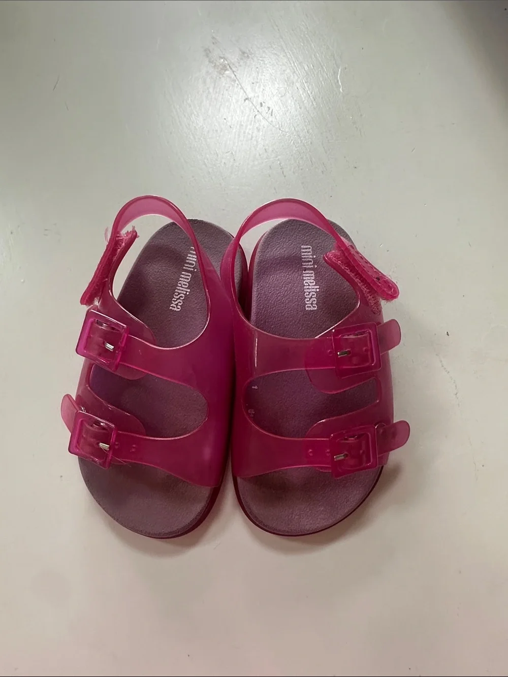 Mini Melissa Bright Pink Jelly Double-Buckle Kids Sandals